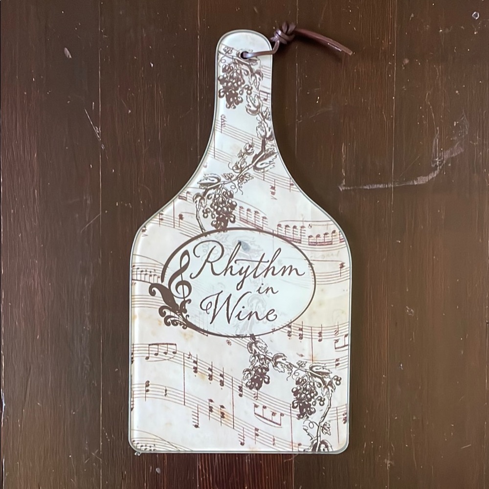 Rhythm In Wine Musical Notes Glass Cheese Cutting Serving Board With Handle